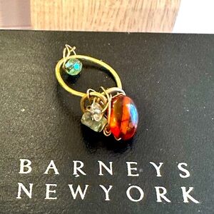 Barneys Kazuko Oshima Vintage New York Gold Ring with Amber and Blue Accents